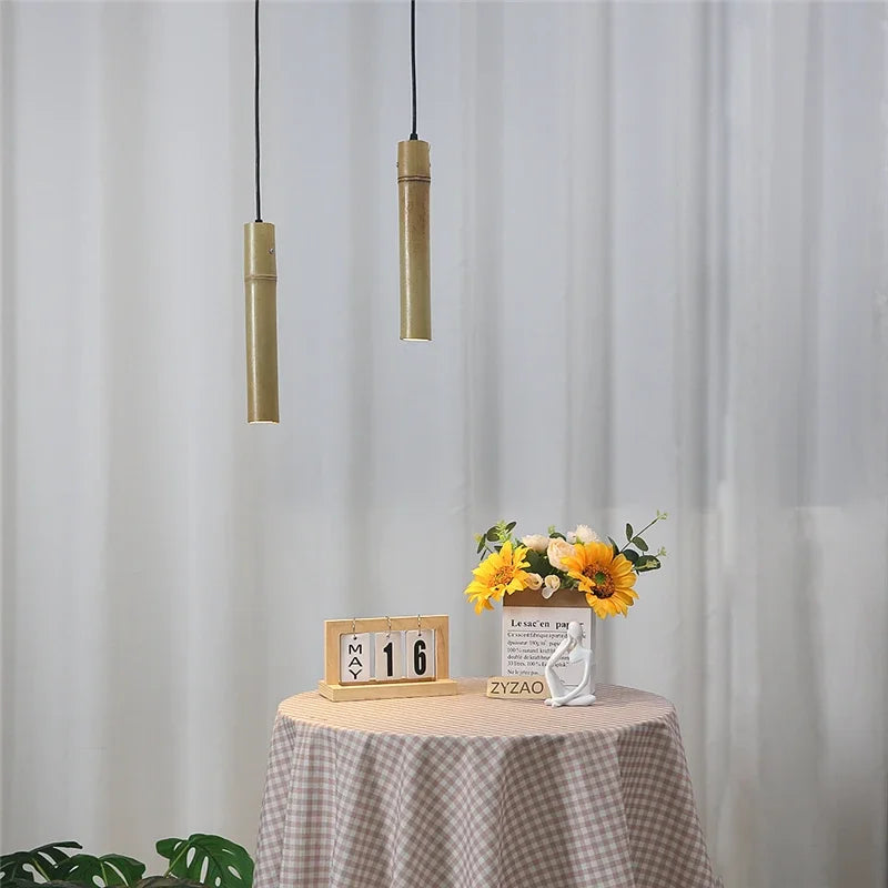 suspension en bambou style minimaliste chinois led - vue 3 sur 7