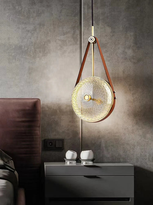 lustre en verre LED avec ceinture en cuir rétro moderne - vue 2 sur 30