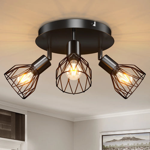 Spot de Plafond 3 Voies Rotatif - Spot Plafond Noir/Blanc Plafonniers E14 - Spot Luminaires Fil Cage Mur - vue 2 sur 7