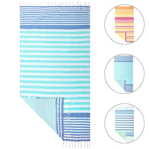 serviette de plage turque coton rayures pompons légère - vue 3 sur 7