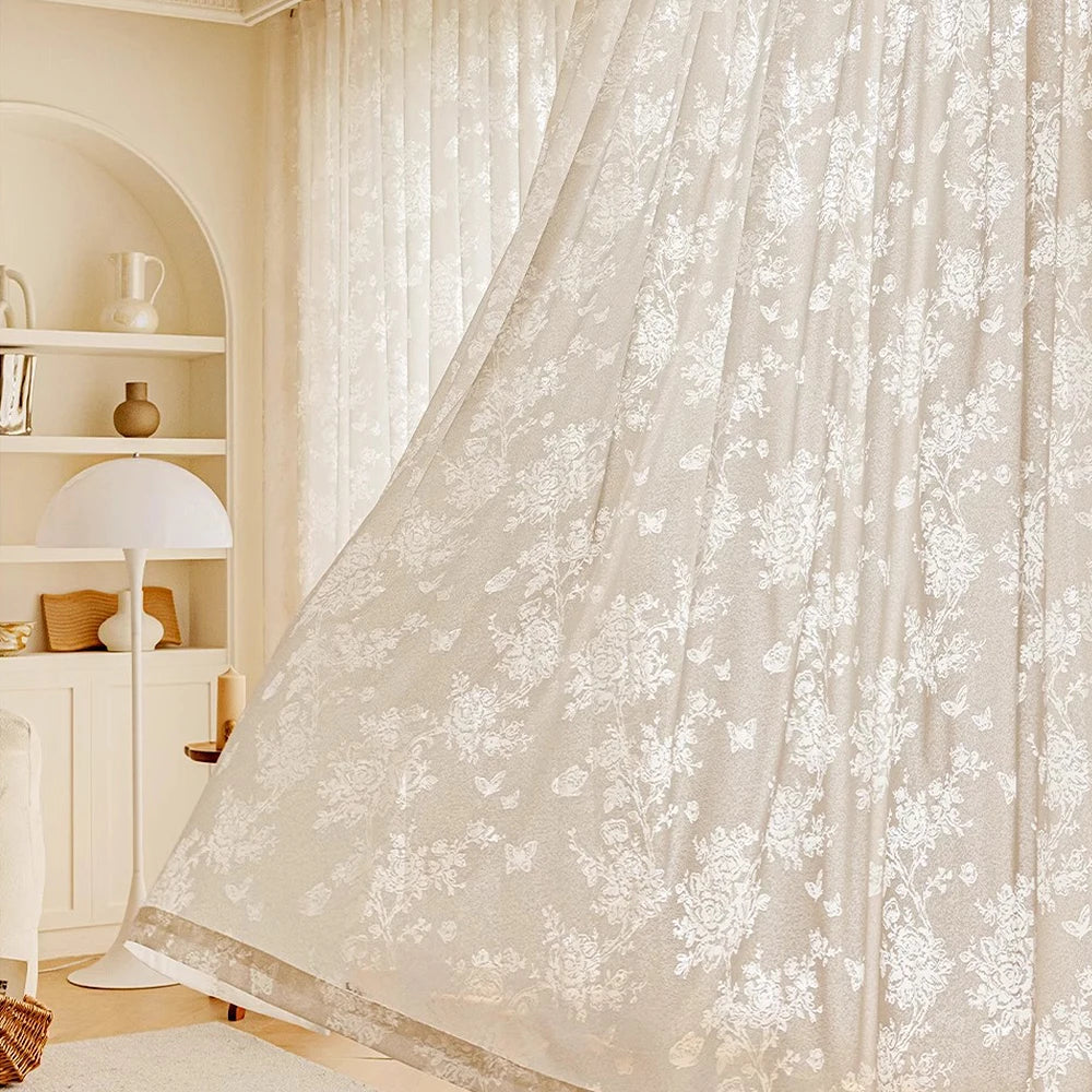 Voilage tulle floral romantique pour salon chambre fenetre - vue 3 sur 8