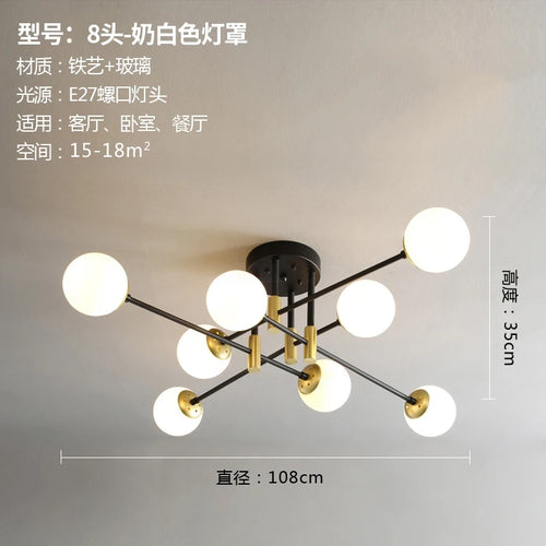 lustre nordique moderne led avec boules de verre - vue 15 sur 18