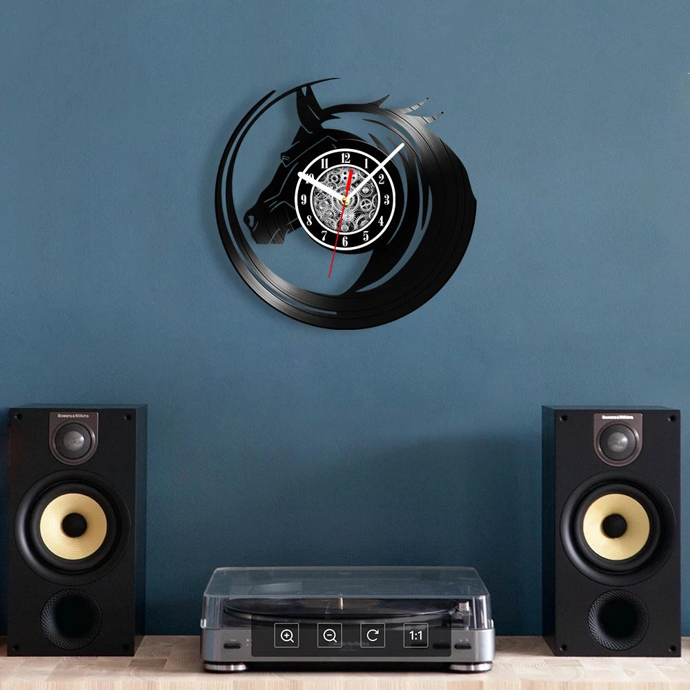 horloge murale vinyle cheval décoration équestre artisanale cadeau unique - vue 8 sur 22