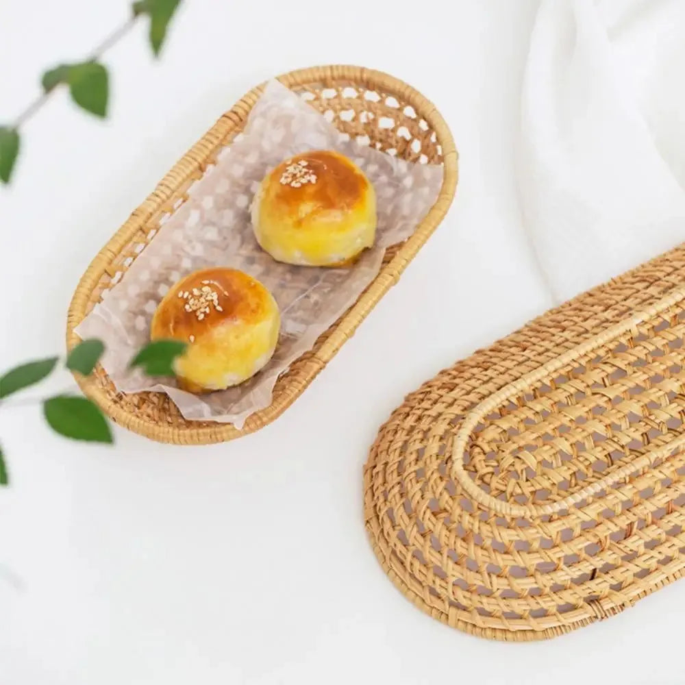 panier de rangement ovale en rotin pour pain et fruits - vue 3 sur 8