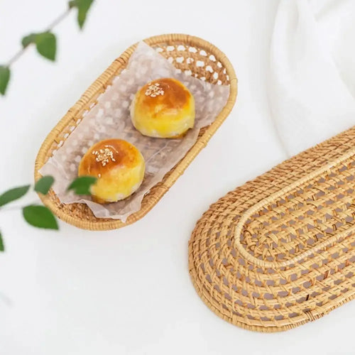 panier de rangement ovale en rotin pour pain et fruits - vue 3 sur 8