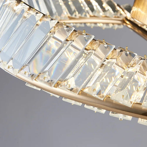 lustre moderne à leds dimmable en anneaux de cristal - vue 6 sur 9