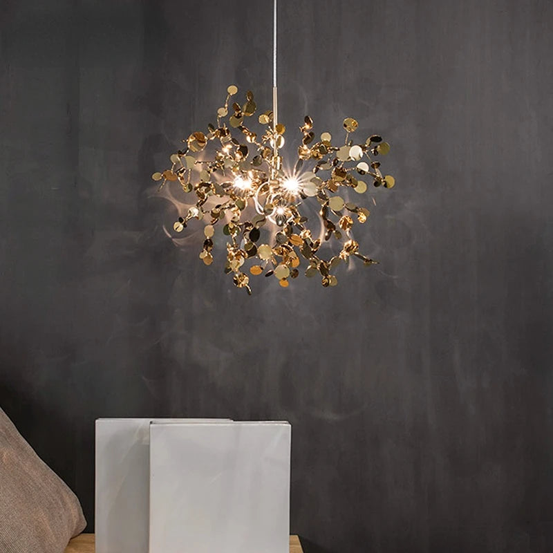 Lustre moderne en acier inoxydable feuille chromée nordique LED - vue 5 sur 14