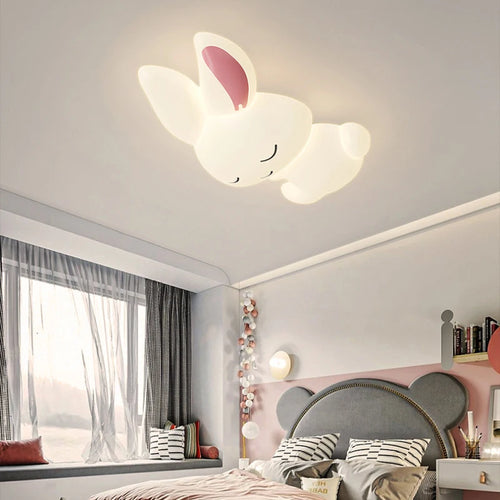 Mignon enfants chambre plafonniers LED blanc lapin lumière Simple dessin animé princesse chambre petite fille chambre décor plafonniers - vue 3 sur 10