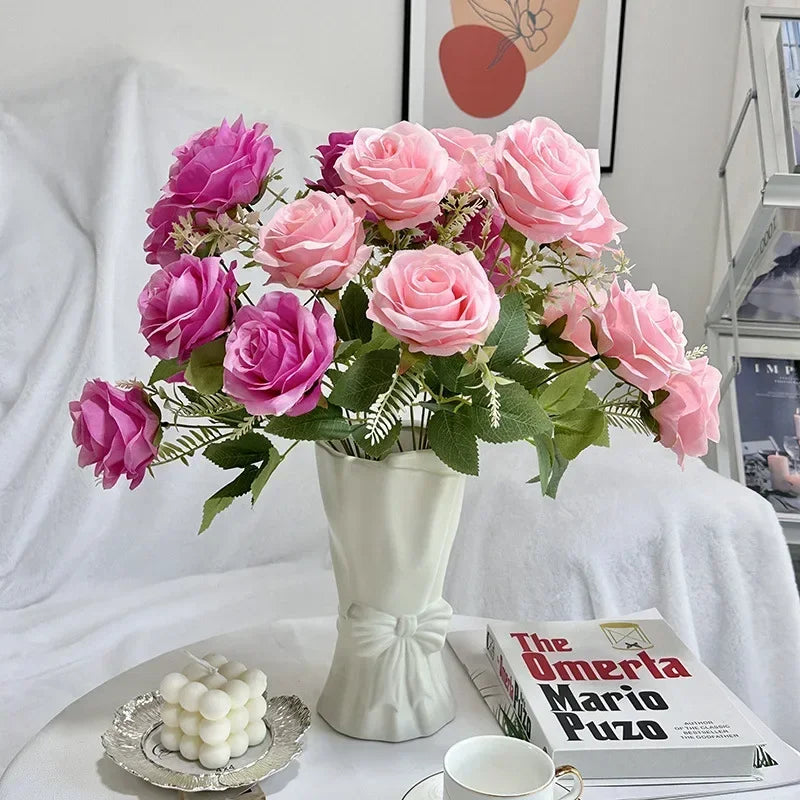 bouquet de roses artificielles en soie pour décoration de mariage - vue 4 sur 15
