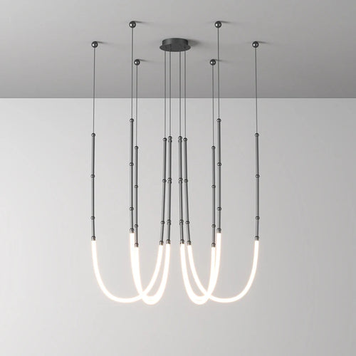 lustre art déco en métal noir avec éclairage led - vue 5 sur 16