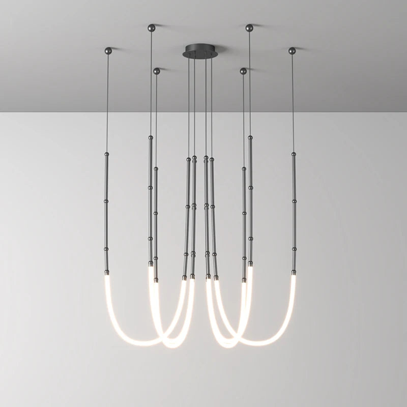 lustre art déco en métal noir avec éclairage led - vue 4 sur 16