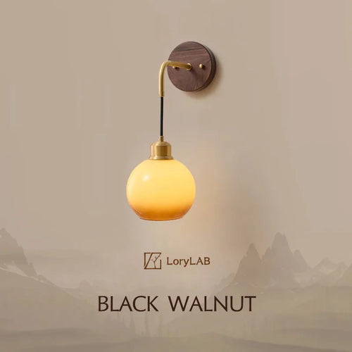 Walnut Wood Brass Gradient Glass Wall Light, Wall Sconce for Bedroom, Bedside, Living, Dining Room, Corridor aisle - vue 2 sur 7