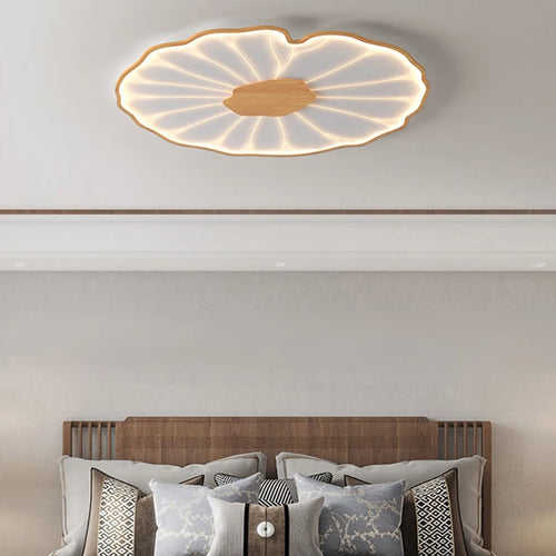 plafonnier moderne à grain de bois pour salon chambre à coucher étude crèche pour enfants conception de feuille de lotus lustre à LED en métal - vue 5 sur 18