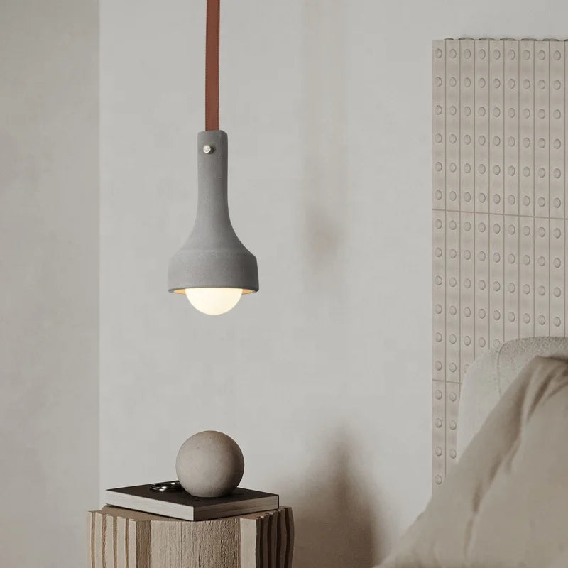 suspension industrielle en cuir et ciment style rétro décorative - vue 3 sur 18