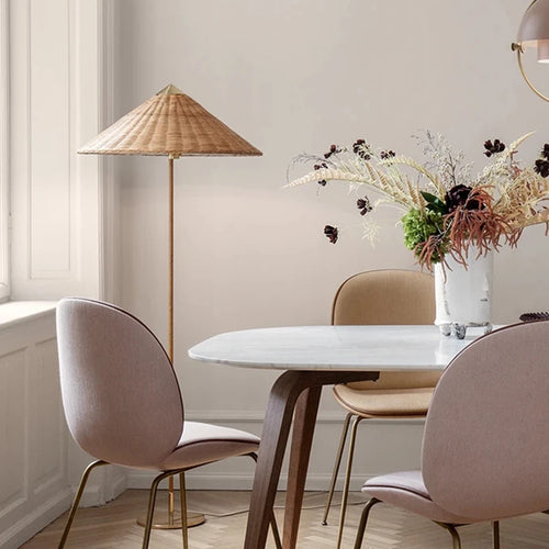 lampadaire led moderne nordique tissé à la main en bambou rotin - vue 3 sur 8