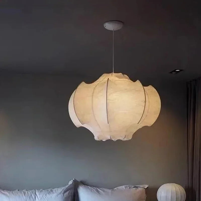 lustre wabi sabi nordique en soie japonaise led intérieur - vue 5 sur 10