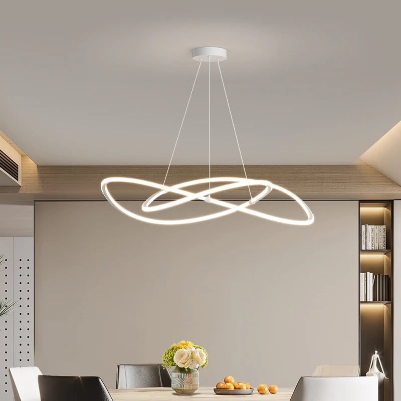 Black White Art Design Bedroom Pendant Lamps 60cm 80cm 100cm Minimalist Spiral Ring Hanging Light for Living Room Dining Room - vue 4 sur 11