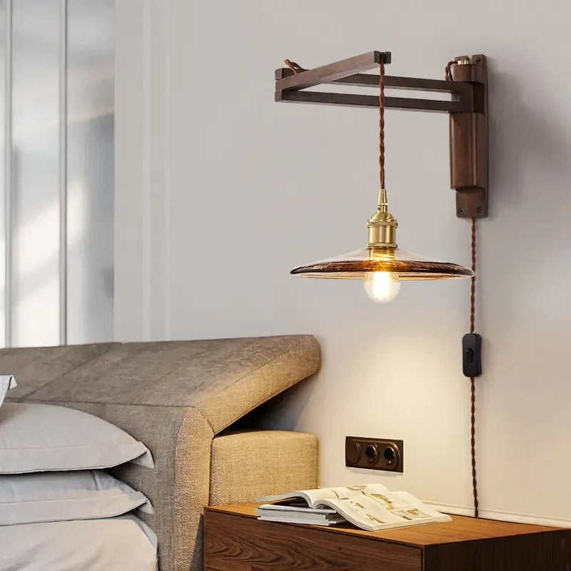 lampe moderne en bois de noyer avec lumière led décorative - vue 2 sur 21