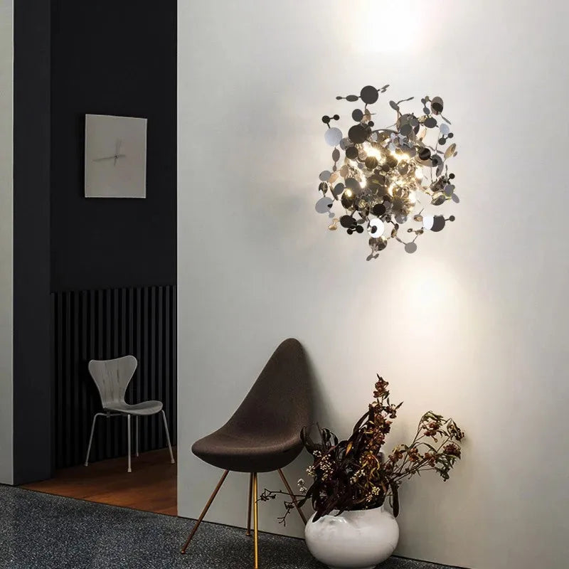 applique murale moderne en acier inoxydable avec feuilles décoratives - vue 5 sur 8