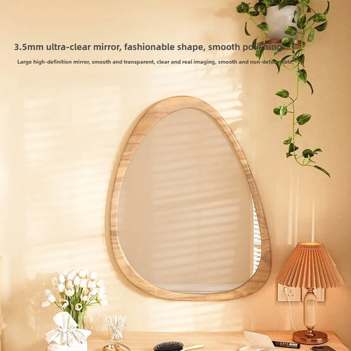 miroir en bois vintage tendance avec verre irrégulier pour maquillage HD - vue 5 sur 10