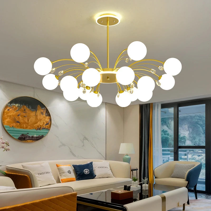 lustre moderne en verre avec cristaux lumineux pour un éclairage élégant - vue 4 sur 16