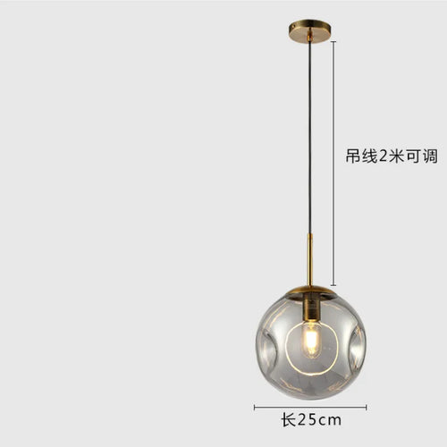 lustre suspension industriel simple boule verre moderne nordique - vue 9 sur 8