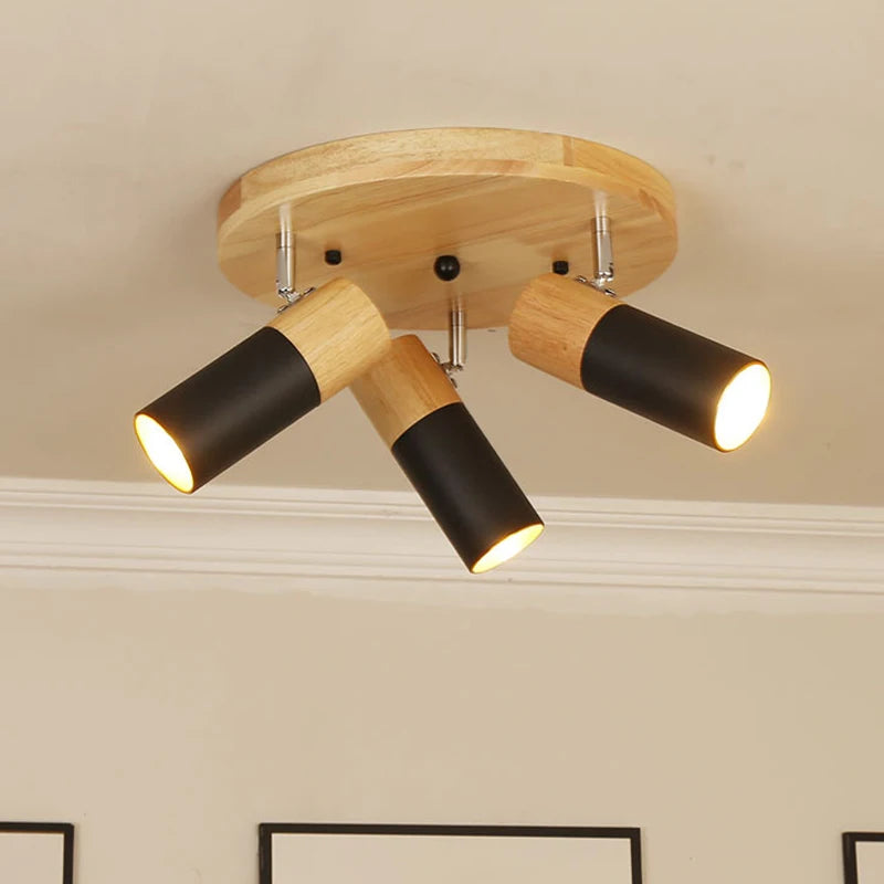 plafonnier nordique en bois à led rotatif multi-têtes décoratif - vue 4 sur 10