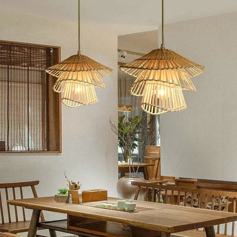 lustre en rotin fait à la main multi-étages moderne créatif - vue 4 sur 13