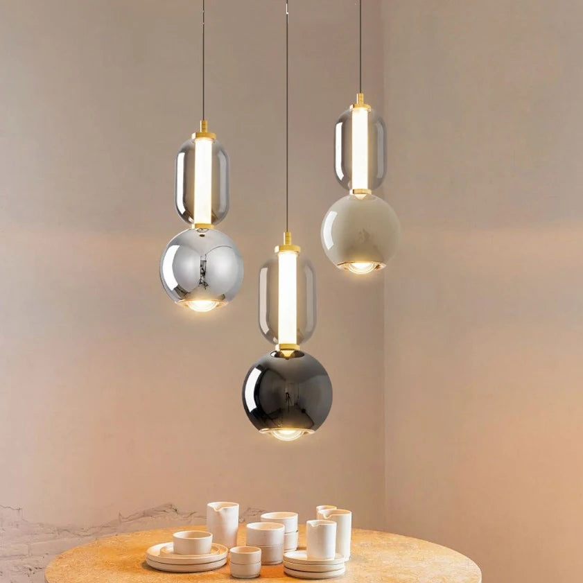suspension en verre et fer style nordique créatif - vue 4 sur 9