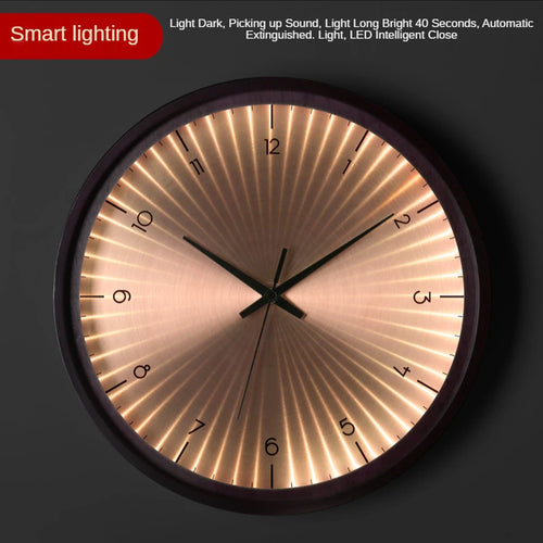 horloge murale design moderne en bois doré silencieuse et créative - vue 13 sur 19
