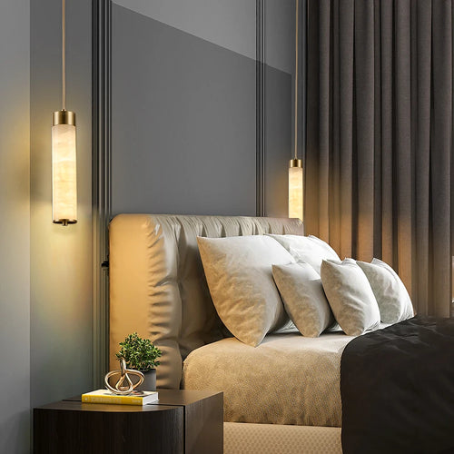suspension LED en marbre et laiton avec cordon réglable - vue 3 sur 10