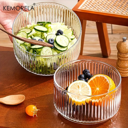 Bol en verre rayé design pour salades desserts - vue 3 sur 9