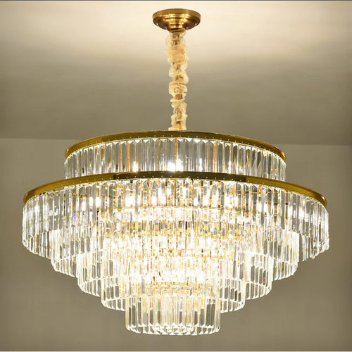lustre moderne en cristal doré pour éclairage décoratif intérieur - vue 7 sur 10