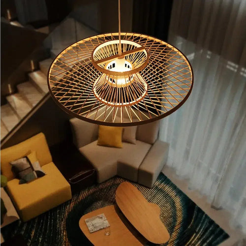 lustre artistique rétro en bambou style chinois pour décoration - vue 2 sur 8