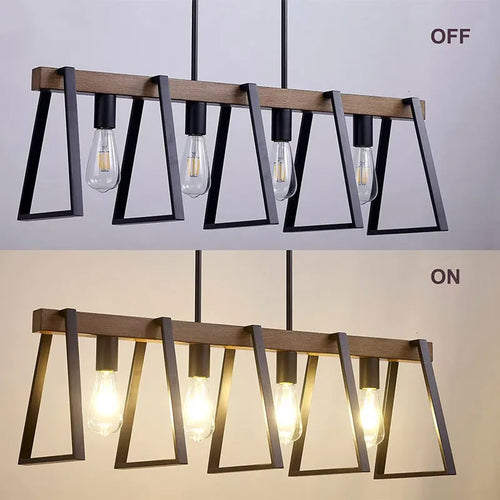 Lustre style Américain Vintage Industriel 4 têtes Fer Art Imitation Bois Grain Restaurant Cuisine Café Bar Comptoir - vue 7 sur 7