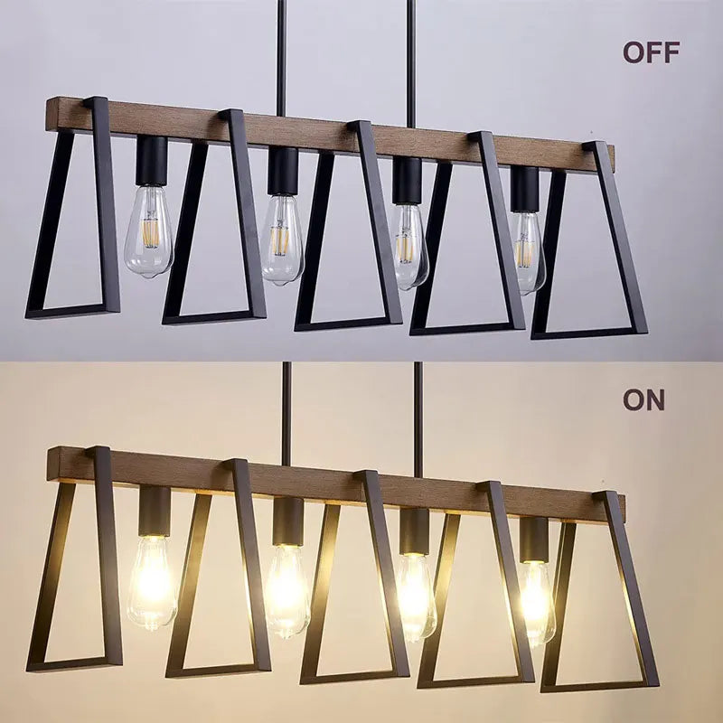 Lustre style Américain Vintage Industriel 4 têtes Fer Art Imitation Bois Grain Restaurant Cuisine Café Bar Comptoir - vue 7 sur 7