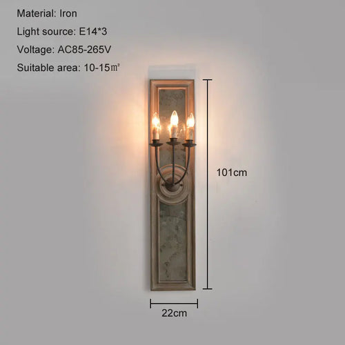 applique murale rétro américaine en bois et vieux fer avec miroir - vue 3 sur 6