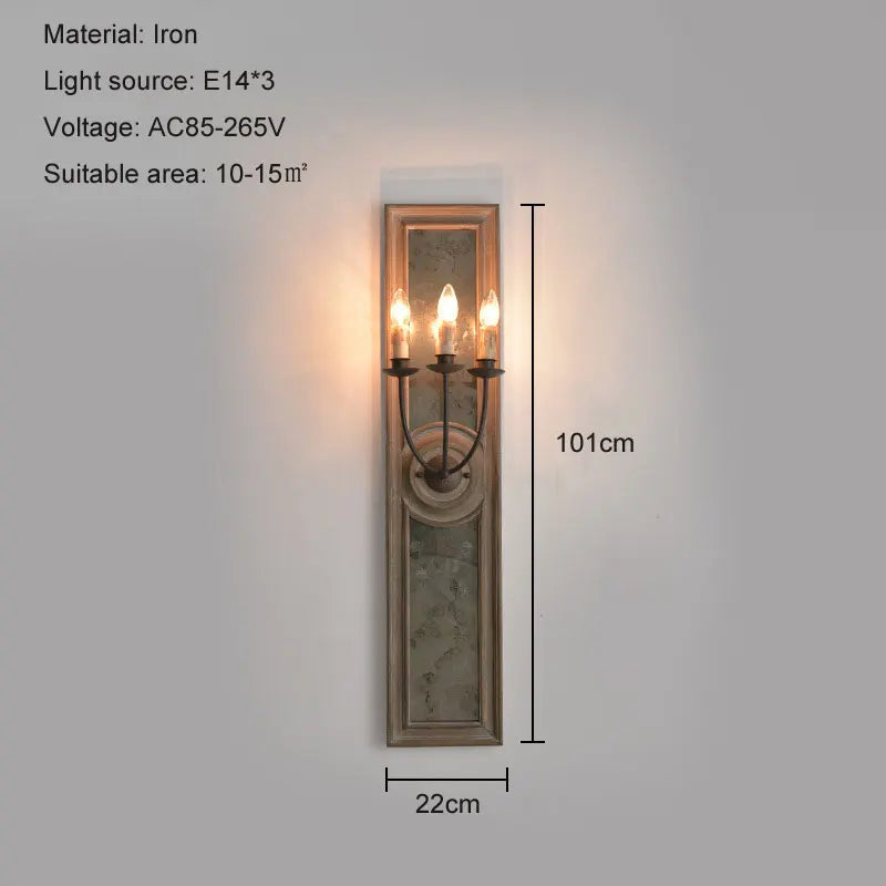 applique murale rétro américaine en bois et vieux fer avec miroir - vue 3 sur 6