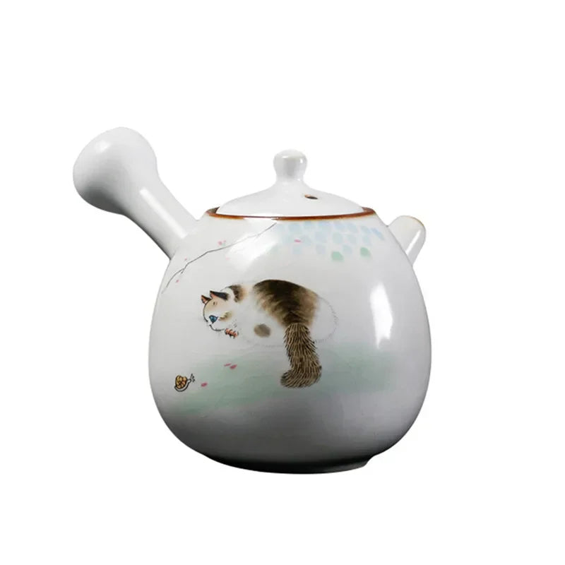 Théière ru kiln céramique motif chat poignée latérale - vue 7 sur 7