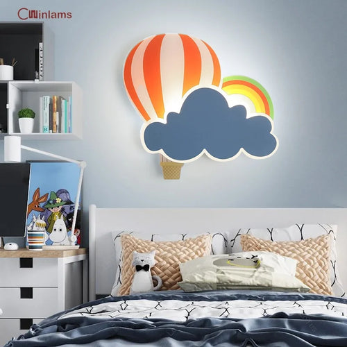 applique murale led nuage montgolfière dessin animé pour enfant - vue 2 sur 7