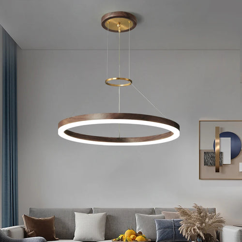lustre moderne en bois massif avec lumières led - vue 3 sur 12