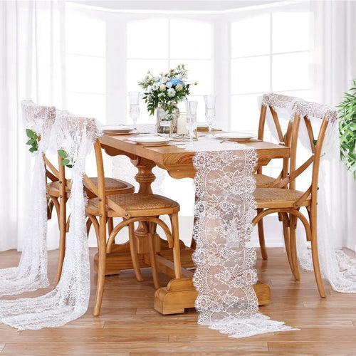 Chemin de table dentelle blanche florale style boheme - vue 5 sur 7