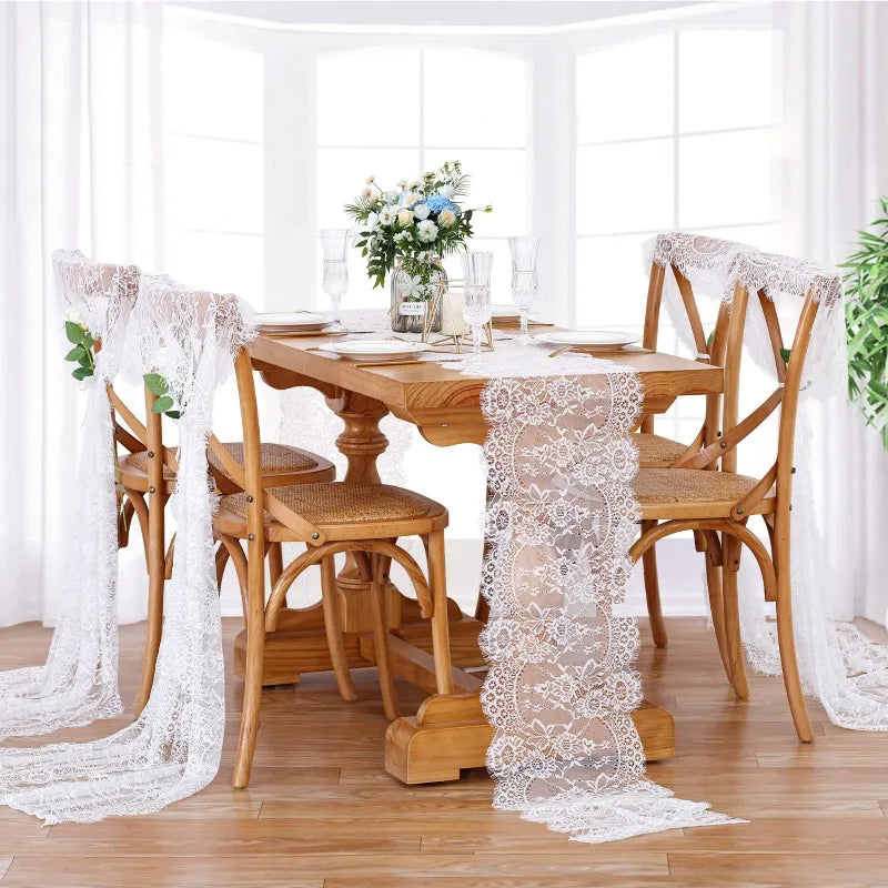 Chemin de table dentelle blanche florale style boheme - vue 4 sur 7
