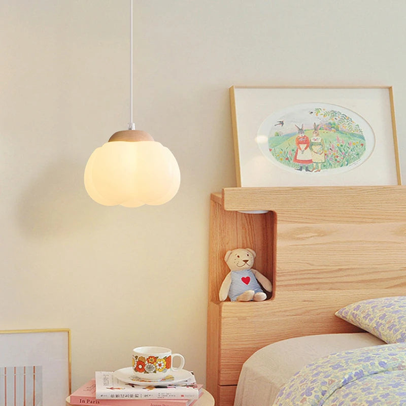 suspension moderne en bois naturel lustre en forme de coton - vue 5 sur 11