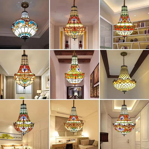 lustre vintage méditerranéen en vitrail pour intérieur élégant - vue 3 sur 14