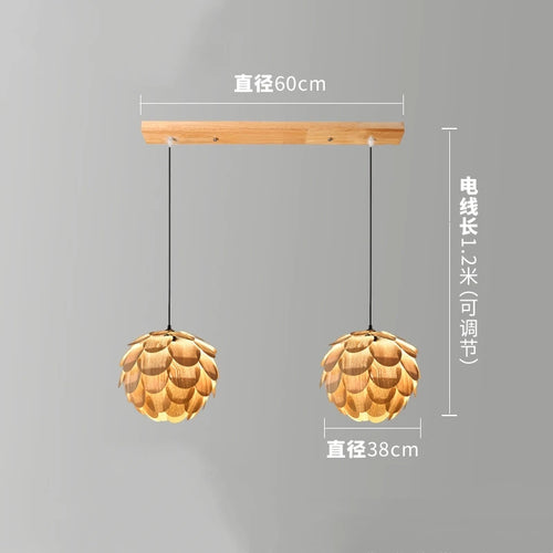 lustre créatif en bambou forme fruits de pin éclairage nordique led - vue 9 sur 10