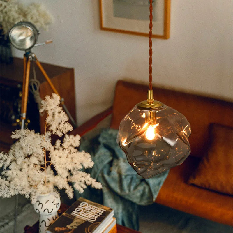 Lava Ice Cube Walnut Glass Bedside Chandelier, Lava Glass Table Lamp for Hallway Entry Bedroom Living Room Lighting  Home Light - vue 3 sur 17