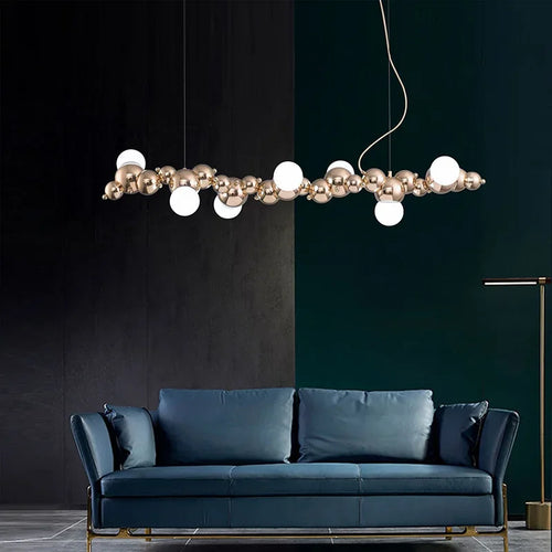 2024Modern Creative Long Bar Chandelier Caterpillar Shaped Metal ball Pendants Lamp Dining Room for Kitchen Hanging Light Lustre - vue 3 sur 10