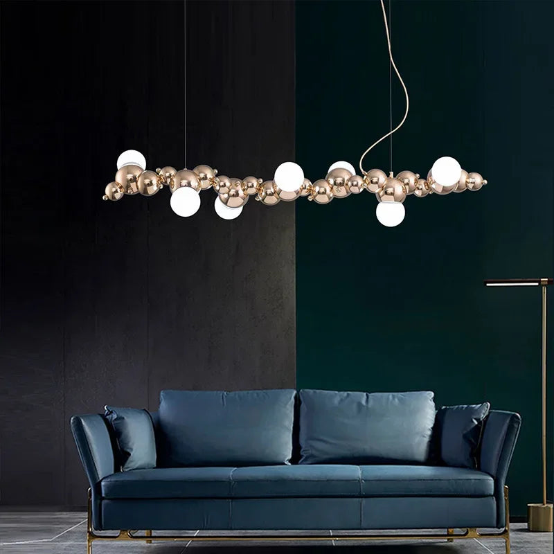 2024Modern Creative Long Bar Chandelier Caterpillar Shaped Metal ball Pendants Lamp Dining Room for Kitchen Hanging Light Lustre - vue 2 sur 10