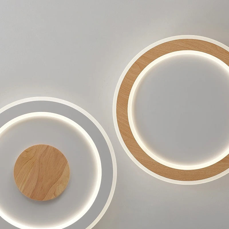 plafonnier led ultra-mince en bois massif design nordique moderne - vue 4 sur 12